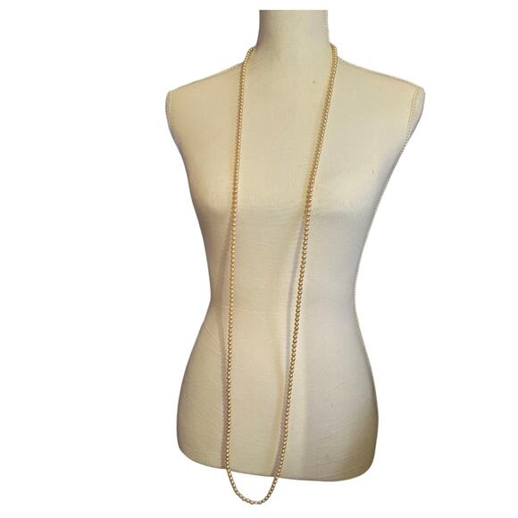 Vintage Long Faux Pearl Necklace Gold Filigree Clasp 63" Flapper Style Jewelry - Picture 3 of 11